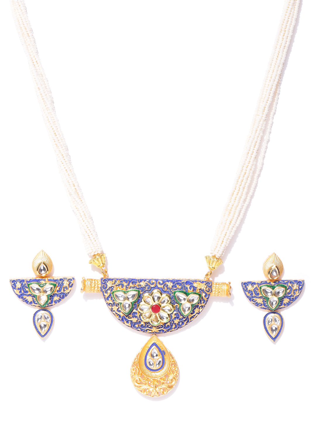 YouBella Off-White  Blue Gold-Plated Crescent-Shaped Enamelled Handcrafted Jewellery Set