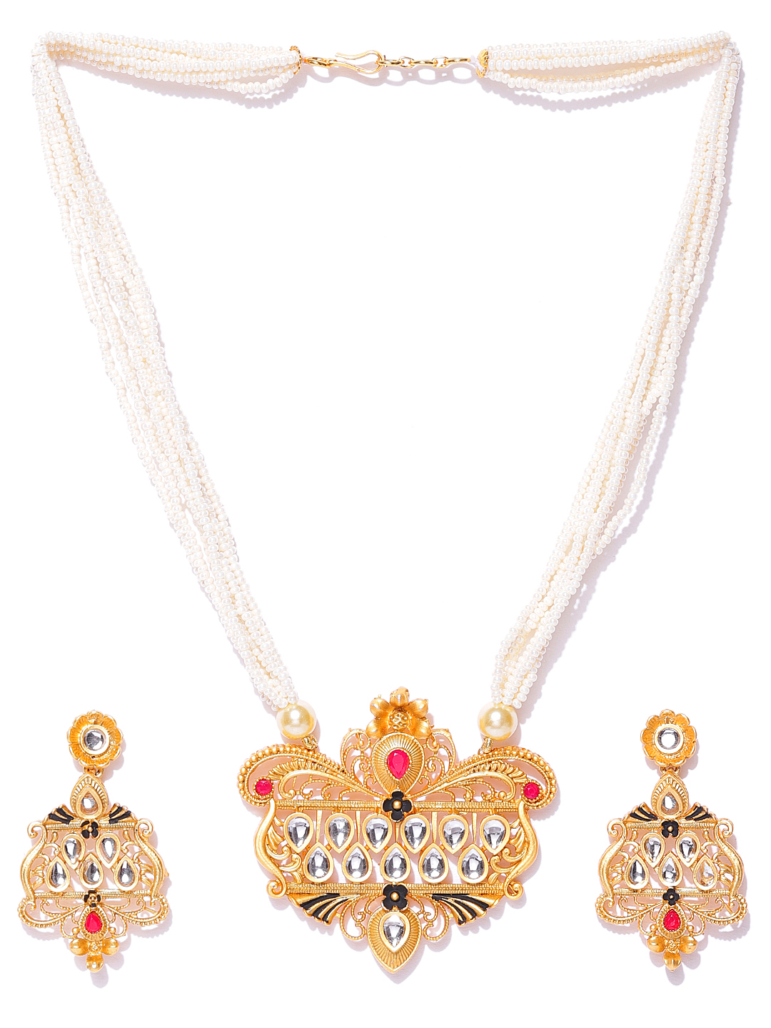 YouBella Off-White Gold-Plated Stone-Studded Enamelled Handcrafted Jewellery Set
