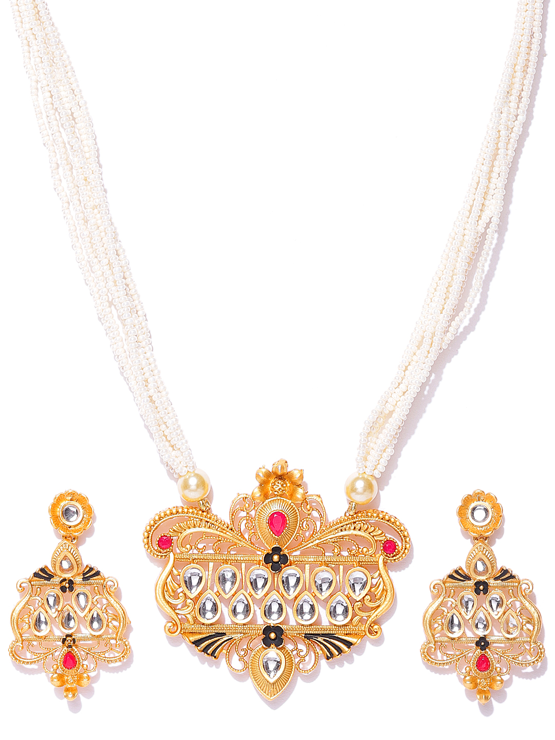 YouBella Off-White Gold-Plated Stone-Studded Enamelled Handcrafted Jewellery Set