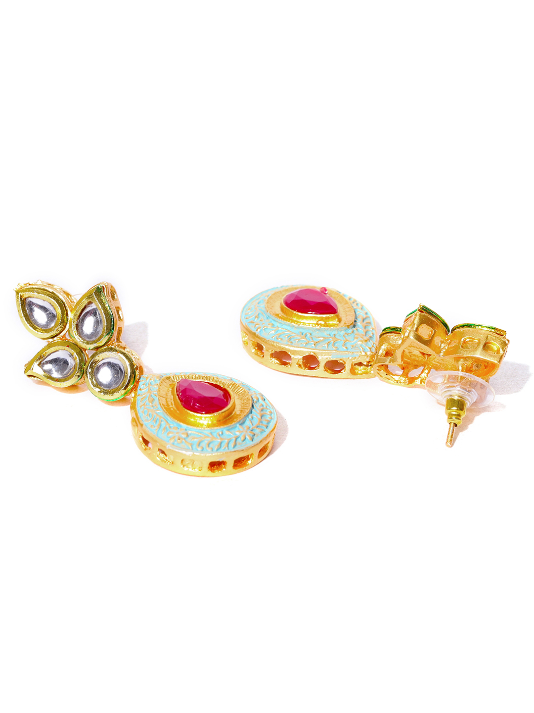 YouBella Blue  Pink Gold-Plated Enamelled Handcrafted Jewellery Set