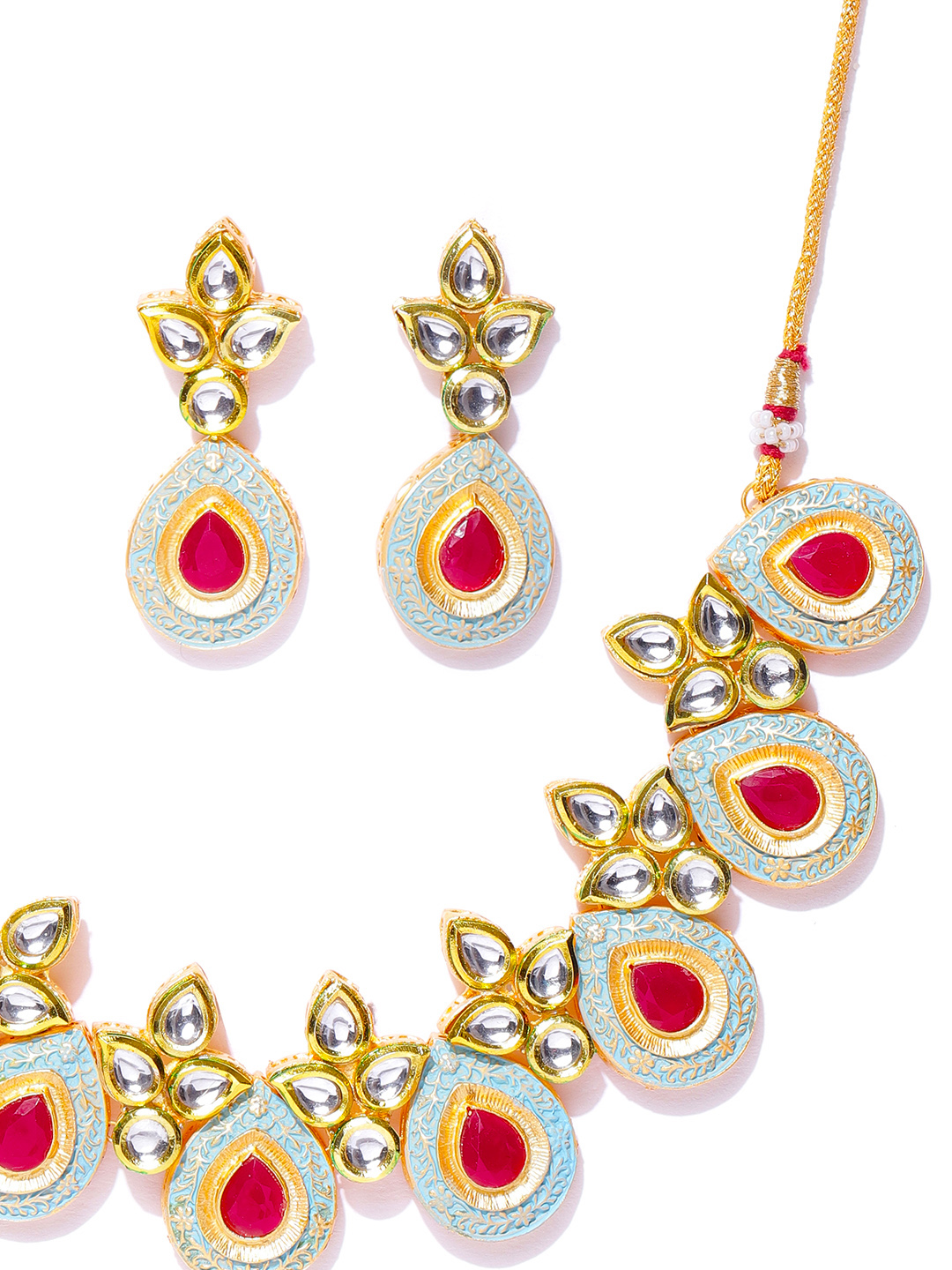 YouBella Blue  Pink Gold-Plated Enamelled Handcrafted Jewellery Set