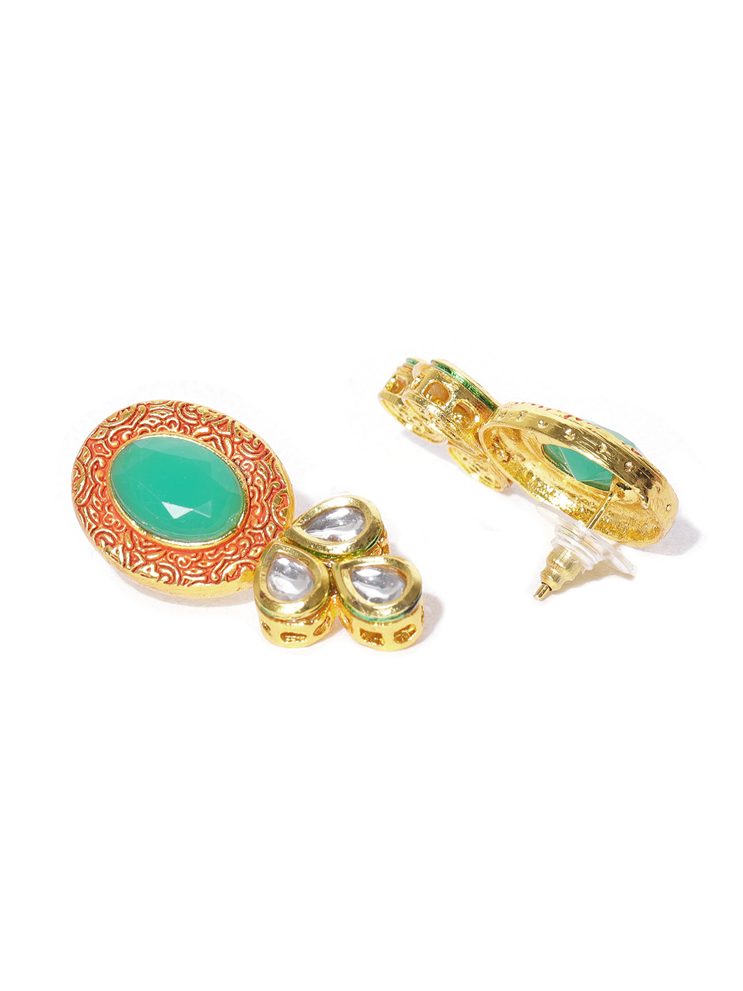 YouBella Green  Red Gold-Plated Stone-Studded Handcrafted Jewellery Set