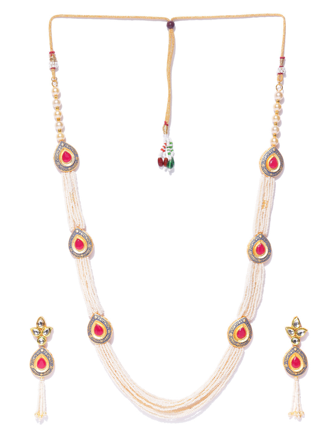 YouBella Off-White  Pink Gold-Plated Beaded Enamelled Handcrafted Jewellery Set