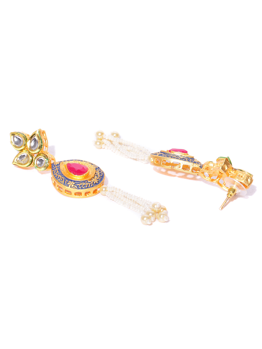 YouBella Off-White  Pink Gold-Plated Beaded Enamelled Handcrafted Jewellery Set