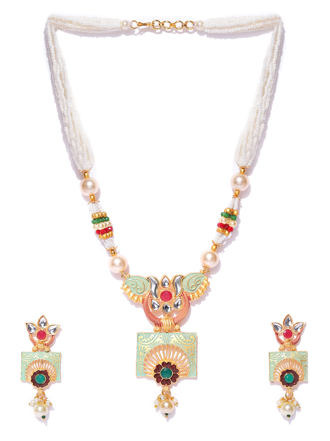 YouBella Green  Red Gold-Plated Beaded Enamelled Handcrafted Jewellery Set