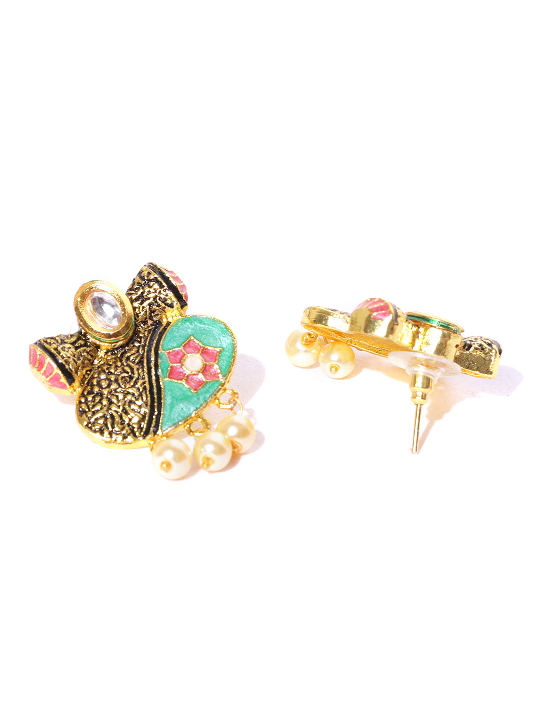 YouBella Off-White  Sea Green Antique Gold-Plated Enamelled Handcrafted Jewellery Set