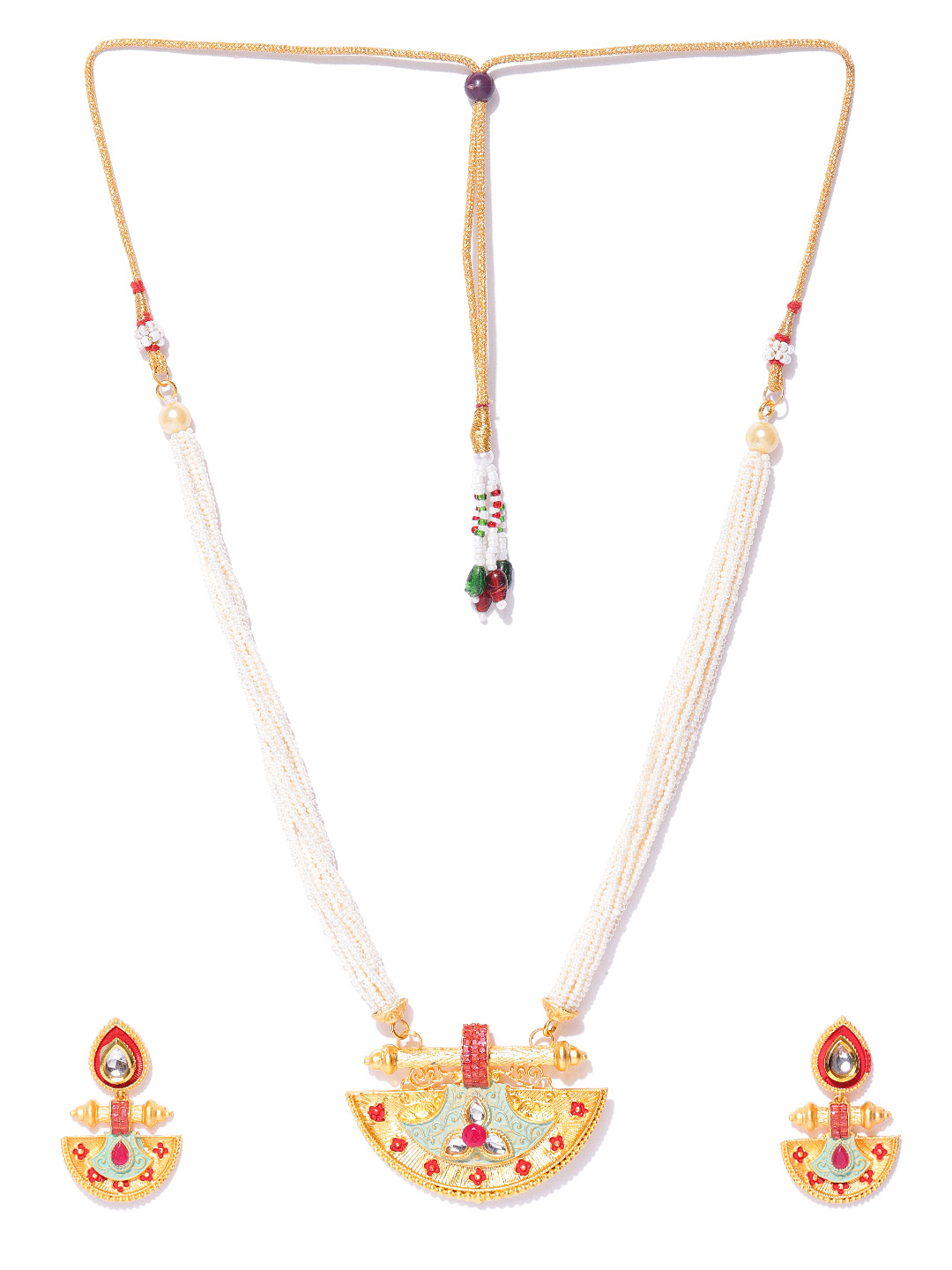 YouBella Blue  Red Gold-Plated Beaded Enamelled Handcrafted Jewellery Set